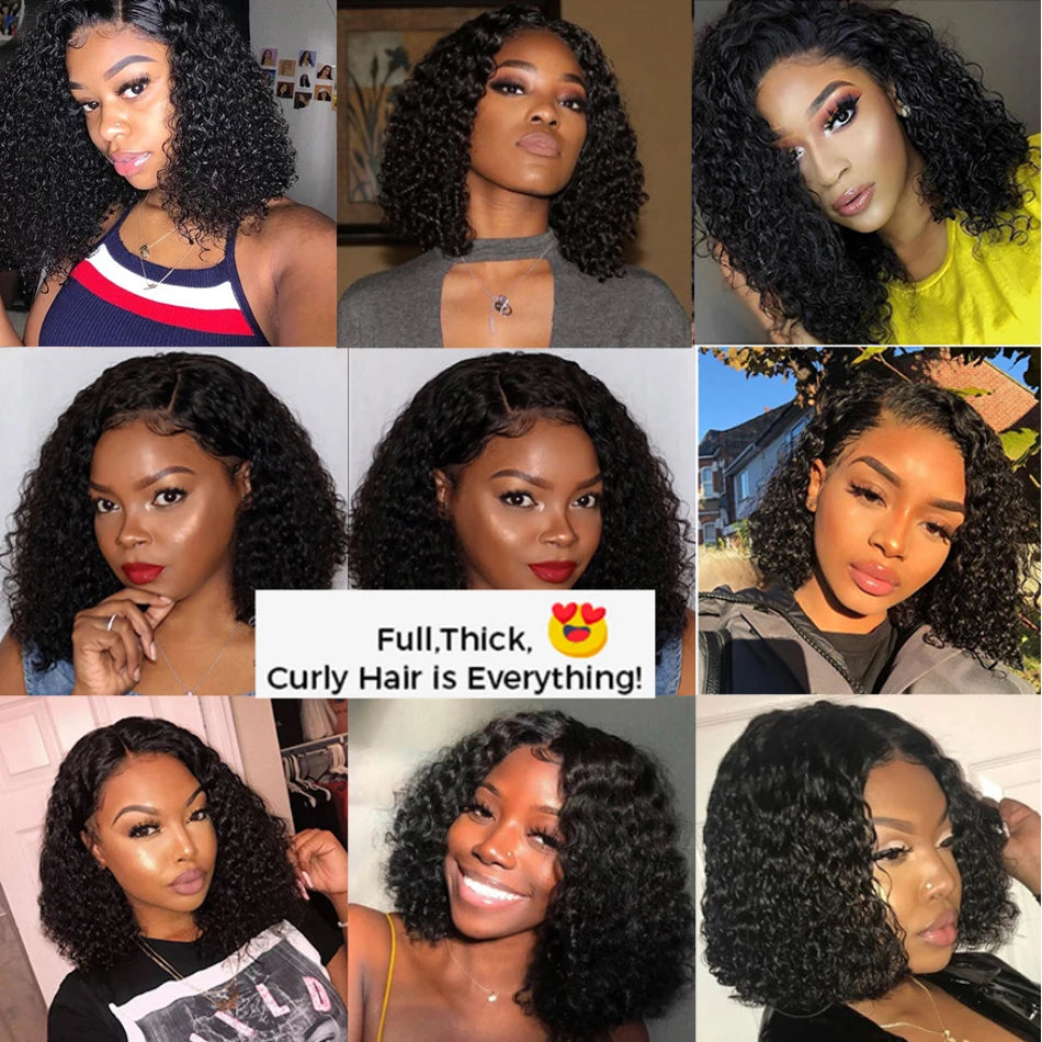 Ihomed Glueless Kinky Curly Bob Wig Ready To Wear 13X4 Lace Frontal Short Curly Bob Wigs 100% Human Hair Wigs For Women 180% Tissage