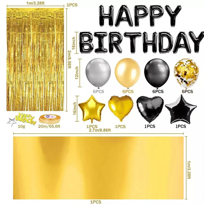 Ihomed Black Gold Happy Birthday Balloons Man Women Party Decorations Adult Kids Boy Girl 1 2 3 5 6 10 11 15 25 30 35 40 50 60 Year Old