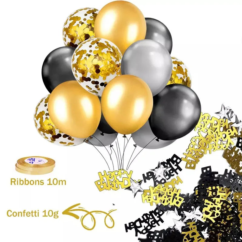 Ihomed Black Gold Happy Birthday Balloons Man Women Party Decorations Adult Kids Boy Girl 1 2 3 5 6 10 11 15 25 30 35 40 50 60 Year Old