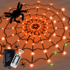 Ihomed Halloween Party Decoration Ambient Lights Orange Purple Halloween Spider Web Lights Decoration Outdoor Indoor Halloween Lights