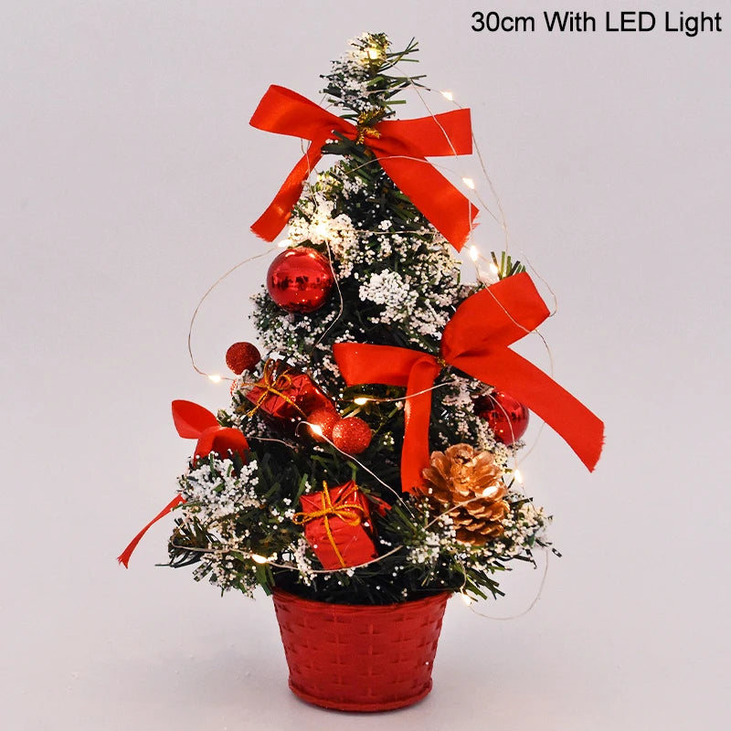 Ihomed 20/30cm Artificial Christmas Tree with LED Light Balls 2024 Christmas Decoration for Home 2025 New Year Gift Xmas Table Ornament