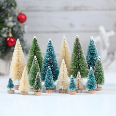 Ihomed Artificial Mini Wooden Christmas Tree Blue Green White Gold Tower Pine Small Sisal Christmas Tree Tabletop Ornament Decor