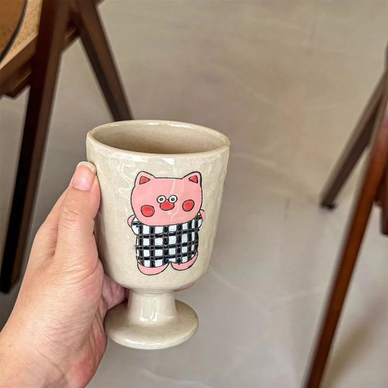 Ihomed Retro Rough Pottery Small Animal High-Value Ceramic Mug Coffee Cup High Footed Cup Design Breakfast Cup Kitchen Acceesories