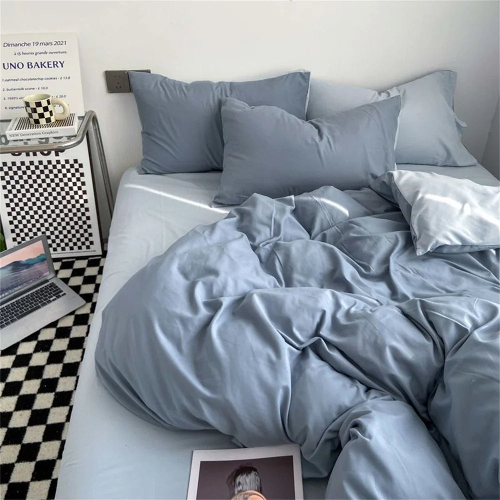 Ihomed INS Solid Color Bedding Set Boys Girls Twin Queen Size Duvet Cover Flat Sheet Pillowcase Bed Linen Adults Fashion Home Textiles