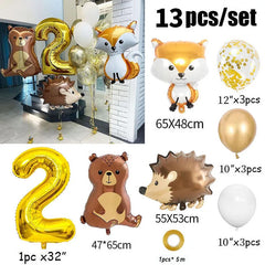 Ihomed 13pcs Gold Number Animal Foil Balloons Happy Birthday Party Decorations Kids Girl Boy Baby 1 2 3 4 5 6 7 8 9 Year Old Supplies