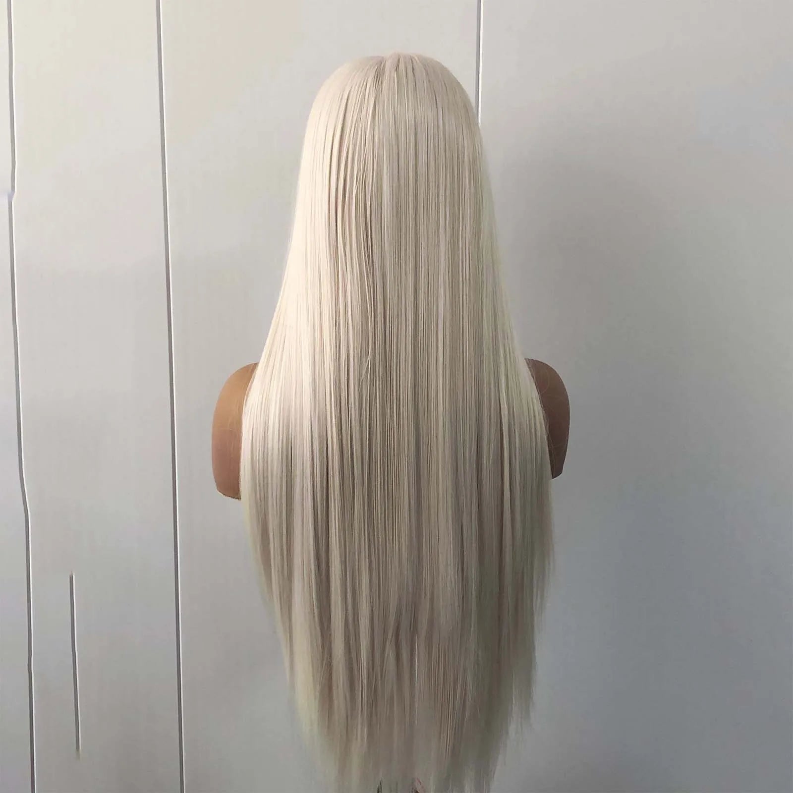 Ihomed Platinum Blonde Wig Long Straight Synthetic Lace Front Wig Light White Blond Colored Hair 13X4 Lace Frontal Wigs for Women Party