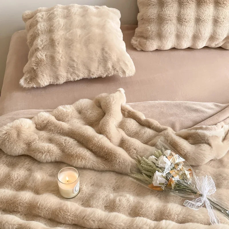 Ihomed Thicken faux fur winter blanket with zipper plush bed linen fluffy bed cover quilt Duvet cover Microfiber bedding Sofa Blankets