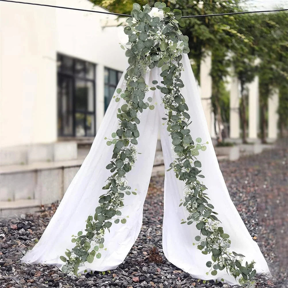 Ihomed 2pcs/1pc 6' Artificial Eucalyptus Garland Faux Greenery Eucalyptus Leaves Vines For Wedding Backdrop Arch Home Party Decor