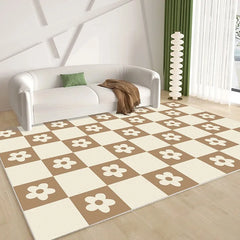 Ihomed Beige Plaid Living Room Large Area Carpet Floral Pattern Bedroom Carpet Minimalist Design Checkerboard Home Special Rug Alfombra