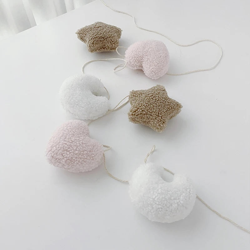 Ihomed Nordic Style Fluffy Garland Handmade Moon Star Hanging Decoration Baby Kids Room Home Party Wedding Holiday Wall Nursery Decor