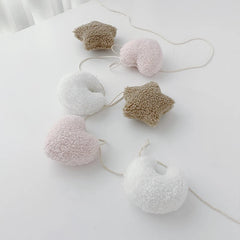 Ihomed Nordic Style Fluffy Garland Handmade Moon Star Hanging Decoration Baby Kids Room Home Party Wedding Holiday Wall Nursery Decor