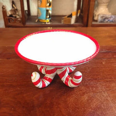 Ihomed Christmas Decorations Red Cane Tray Hand-painted Exquisite Ceramic Cake Tray Dim Sum Plate Fruit Dessert Plate Kitchen Organizer