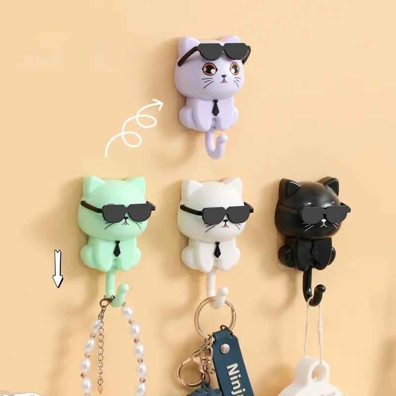 Ihomed 1pcs Kitten Hooks Cartoon Cats Gravities Induction Decorative Hooks Storage Racks for Keys Umbrellas Towels Adhesive Hooks