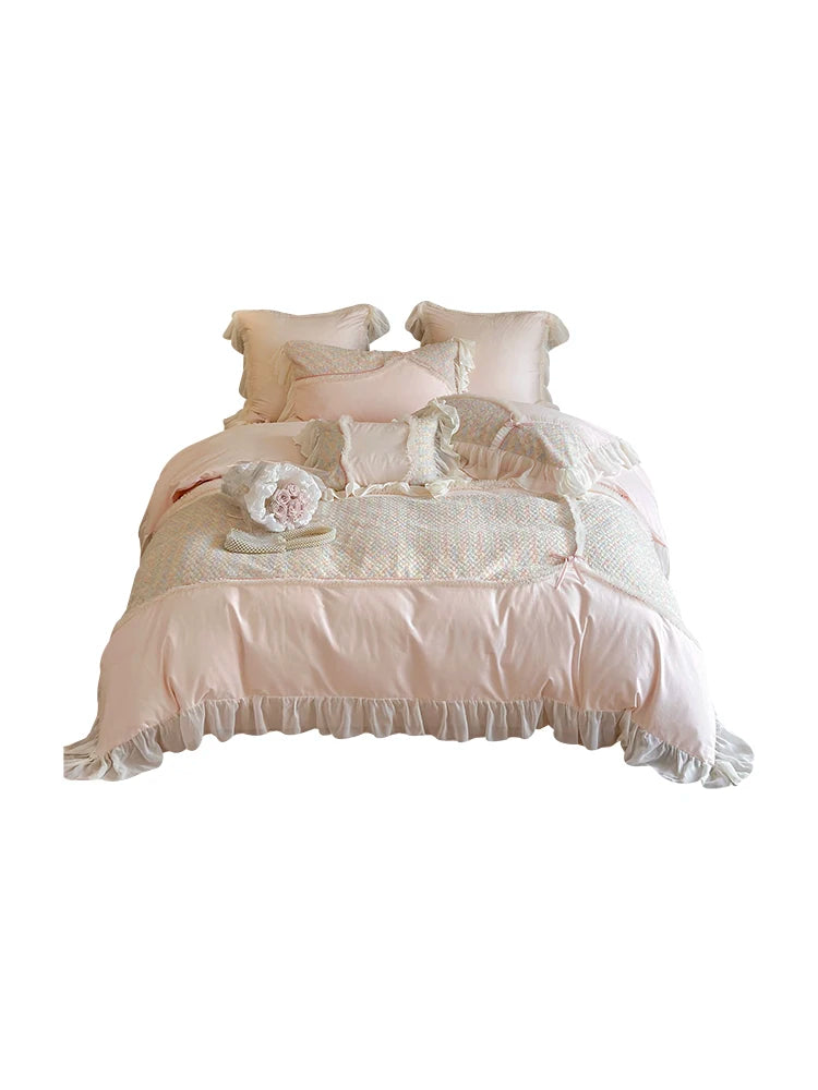 Ihomed New Rose Floral Wedding Bedding Sets Korean Ins Lace Duvet Cover Set Premium Cotton Winter Quilt Set housse de couette