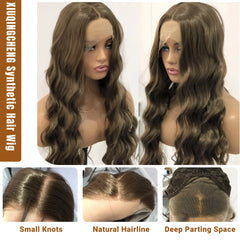 Ihomed Brown Wig Synthetic Lace Wig Honey Brown Wavy Wig Long Brown Lace Front Wig Glueless Hair Wig Dark Brown Wigs for Women Fashion