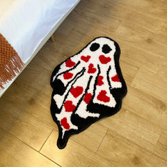 Ihomed Halloween Love Ghost Shape Flocking Rug oft Plush Shaggy Sunflower Lounge Rug Anti-slip Coffee Table Rug Gaming Chair Mat Home Decor