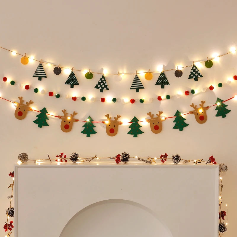 Ihomed DIY Handmade LED String Light Decorated Merry Christmas Holiday Hanging Home Room Background Pull Flag Banner Christmas Pendant