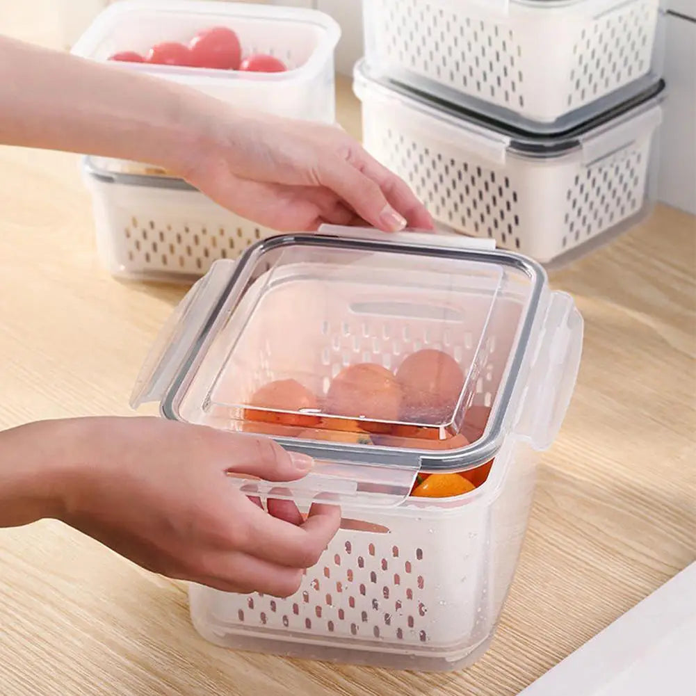 Ihomed Refrigerator Storage Box Fridge Organizer Fresh Vegetable Fruit Boxes Drain Basket Storage Containers Pantry Kitchen Organizer