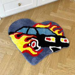 Ihomed Handsome Flame Car Flocking Rug Washable Fluffy Geometric Living Area Kitchen Carpet Pad Anti-slip Rug Home Room Tidy Doormat