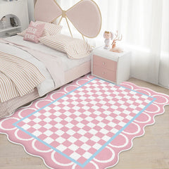 Ihomed carpet cute plaid irregular IG girly rugs large area bedroom carpet fluffy soft polyester floor mat decoration home