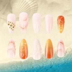 Ihomed 24pcs 3D Ocean Shell Series Press on Nails Gradient Almond False Nails Wearable Full Cover European Sweet Girl Press on Nails