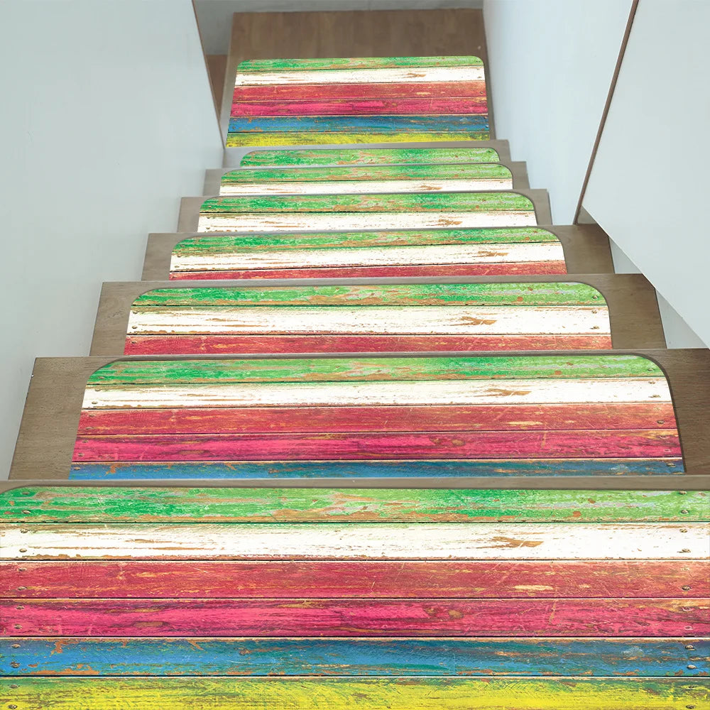 Ihomed European-Style Solid Wood Stair Mat Step Mat Glue-Free Self-Adhesive Non-Slip Mat Home Indoor Corner Stair Carpet