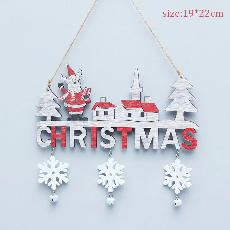 Ihomed Wooden Christmas Pendants Door Wall Xmas Decor Christmas Tree Hanging Ornaments Happy New Year 2025 Naviidad Decor For Home