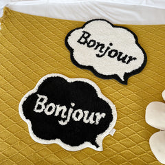 Ihomed Black and White Bonjour Letter Tufted Rug Soft Mat Water Absorbent Non-Slip Ins Hotsell Simple Bathroom Carpet Art Decorations