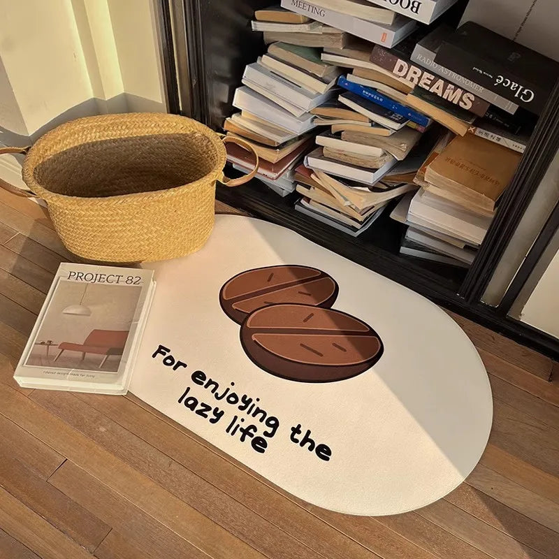 Ihomed Printing Coffee Bean Bathroom Mat Cuttable Rubber Bathmat Soft Bedroom Carpet Area Floor Pad Doormat Aesthetic Home Decor