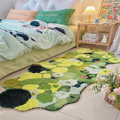 Ihomed Flower Tufting Carpet Green Moss Living Room Bedroom Rug Soft Hallway Area Floor Pad Mat Doormat Aesthetic Home Art Decor