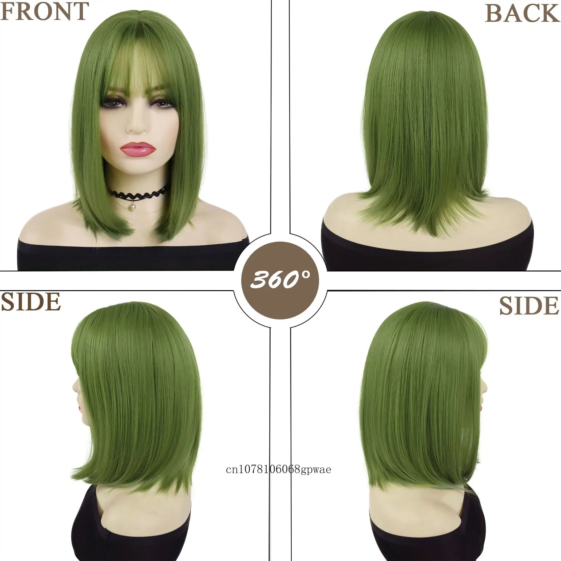 Ihomed Green Halloween Cosplay Wig Synthetic Natural Soft Short Bob Wigs with Bangs for Women Lady Masquerade Party Heat Resistant