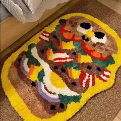 Ihomed Cartoon Hamburger Carpet for Bedroom Living Room Floor Mat Kids Soft Flannel Funny Home Decor Small Area Irregular Rug Bathmat