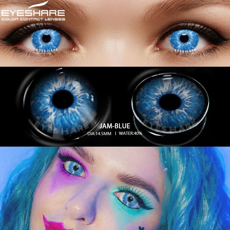 Ihomed 2Pcs Halloween Colorful Contacts Lenses Anime Cosplay Eyes Lens Blue Yellow Multicolored Lenses Yearly Beautiful Pupils