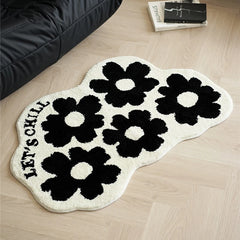 Ihomed Tufting Moon View Bedroom Carpet Black White Floral Bathroom Mat Soft Rug Bathmat Floor Tidy Pad Aesthetic Home Room Decor