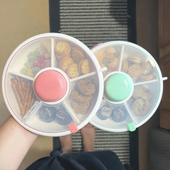 Ihomed 1pc Reusable Snack Spinner-Shatterproof Rotating Storage Container For Nuts, Candy & Seeds, Round PP Material With Flip-Top Lid