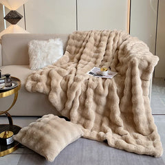 Ihomed luxury faux fur Blanket double-sided fluffy bubble Fleece bed Plaid sofa blankets plush sofa cover bedspreads for double bed