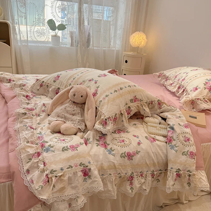 Ihomed Summer Quilt Cotton Korean Ins Lace Fragmented Series  Air Condition Quilt High Quality Summer Blanket set