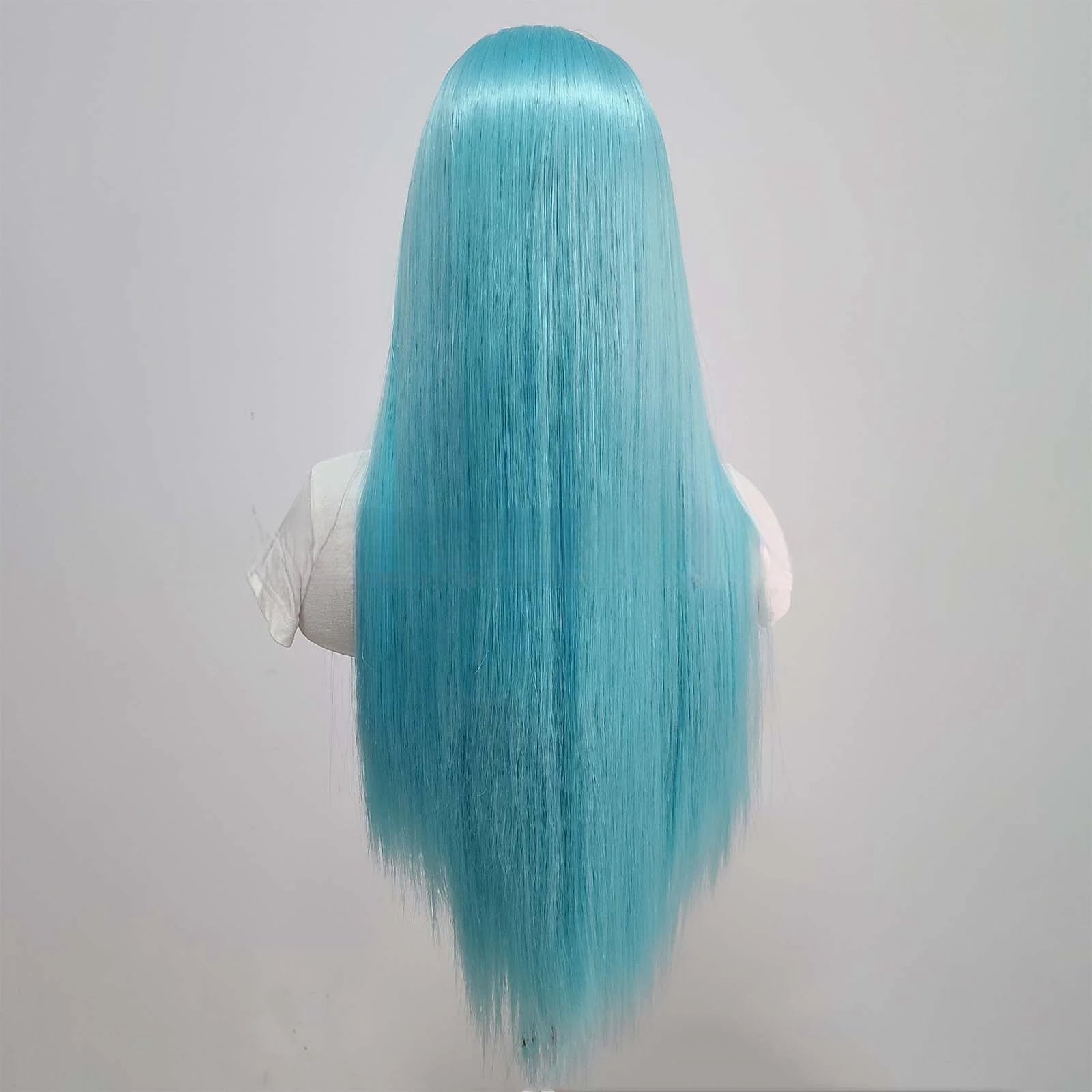 Ihomed Blue Wig Long Straight Synthetic Lace Front Wig Glueless Ready to Wear Cosplay Party Light Blue Hair Lace Frontal Wigs for Women