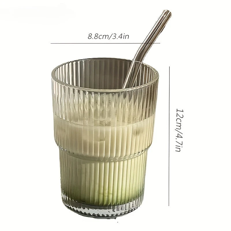 Ihomed 1pc 450ml Stripe Glass Cup Transparent Glasses With Lid and Straw Ice Coffee Mug Tea Cup Juice Glass Milk Water Cup Drinkware