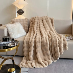 Ihomed luxury faux fur Blanket double-sided fluffy bubble Fleece bed Plaid sofa blankets plush sofa cover bedspreads for double bed