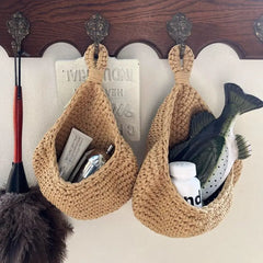 Ihomed Nordic Woven Storage Basket Miscellaneous Hanging Storage Bag Ins Wall Decoration Rattan Home Hang Snack Box Kitchen Acceesories