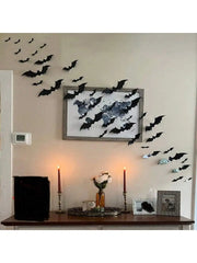 Ihomed 60pcs 3D Waterproof black Bats Wall Decor Halloween Decor