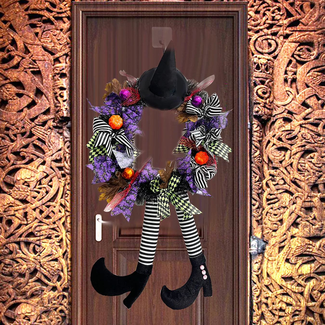 Ihomed Halloween Wreath Long Legged Witch Wall Hanging Front Door Decorative Indoor Outdoor Decoration Pendant