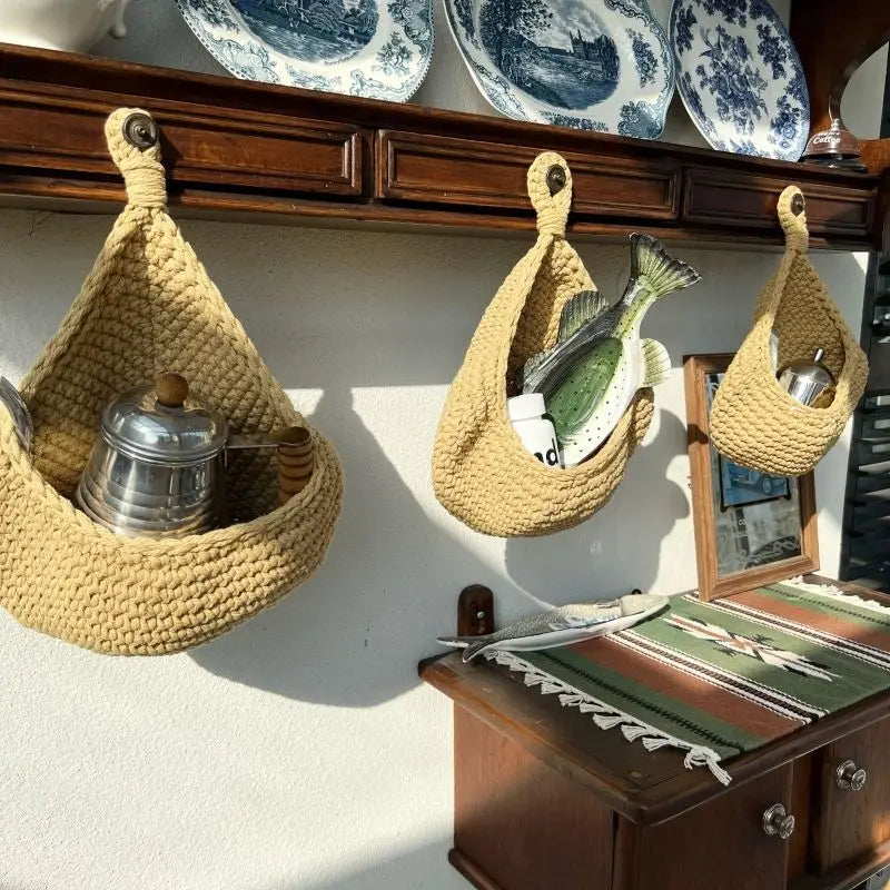 Ihomed Nordic Woven Storage Basket Miscellaneous Hanging Storage Bag Ins Wall Decoration Rattan Home Hang Snack Box Kitchen Acceesories