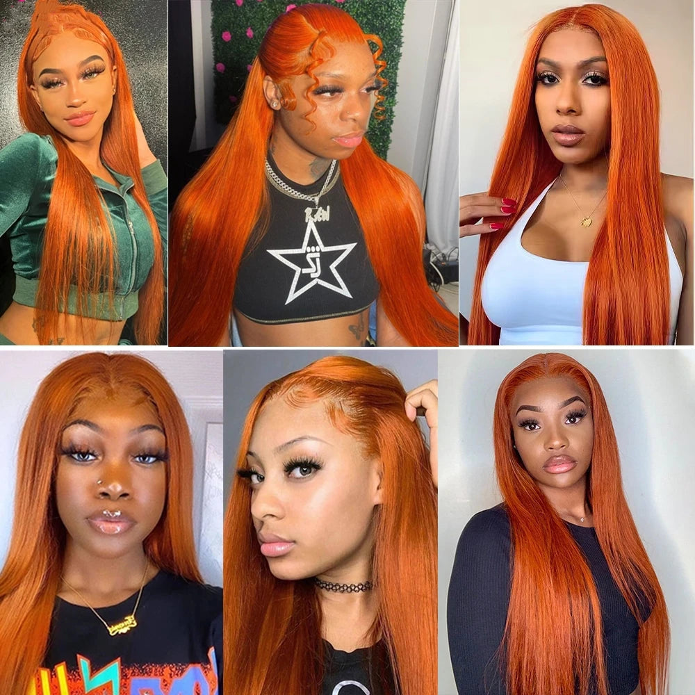 Ihomed 13x6 Straight Ginger Orange Lace Frontal Wigs Human Hair 30 32 36 Incn 13x4 Transparent Lace Front Wigs For Women 200 Density