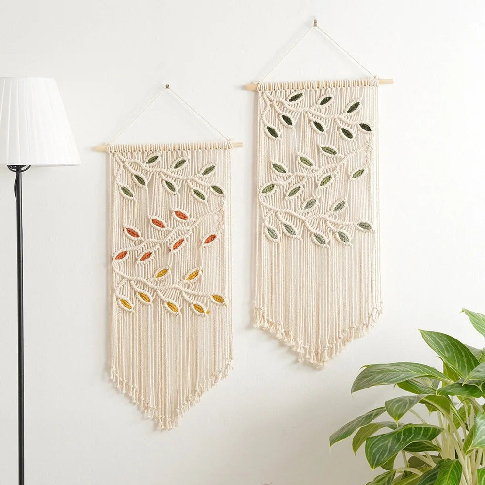 Ihomed Handmade Macrame Hanging Tapestry Boho Leaf Home Decoration Accessories Bohemian Weaving Cover Dorm Studio Wall Art Decor