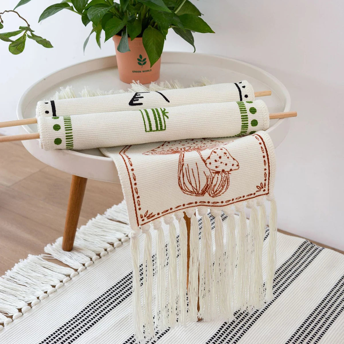 Ihomed Boho Macrame Hanging Tapestry Handmade Tassels Plant Fabric Blanket Dorm Hotel Wall Cover Decoration Home Stay Aesthetic Decor