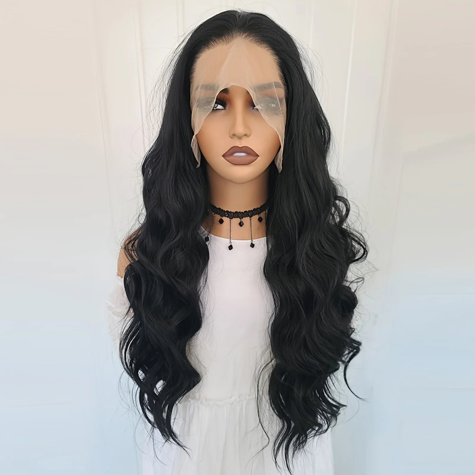 Ihomed Black Lace Front Wig Synthetic Hair Loose Body Wave Long Deep Curly Natural Wavy Colored 13X4 Lace Frontal Wigs for Women Party