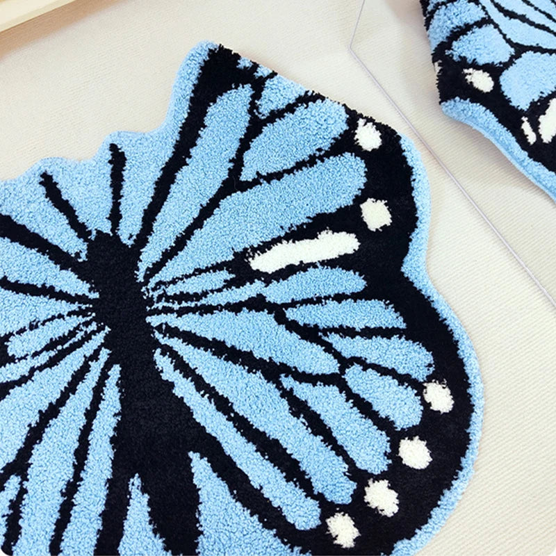 Ihomed Blue Butterfly Carpet For Bedroom,Living Room Sofa Cat Mat,Coat Room Non-Slip Mirror Front Rug ,Home Decor Furry Tufted Rugs