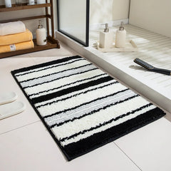 Ihomed Tufting Black White Bathroom Mat Soft Geometric Stripe Bathmat Carpet Living Area Pad Anti-slip Tidy Rug Home Room Decor